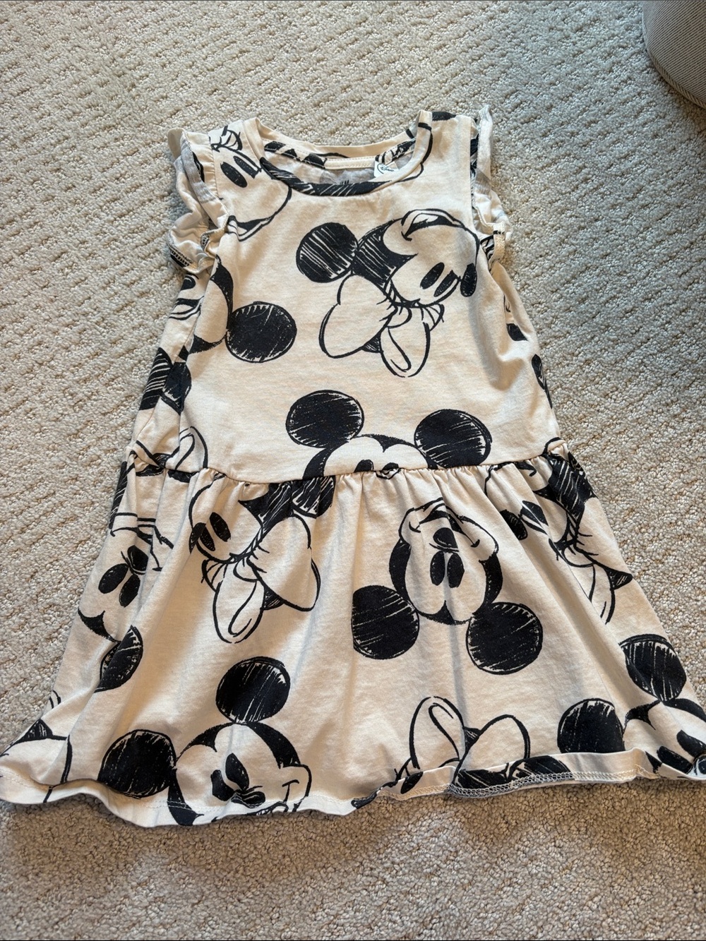 H&M Cream Dress with Black Mickey & Minnie Sketch Print